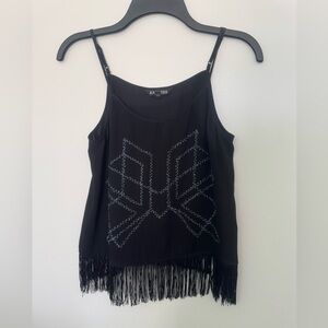 Express Black Fringe and Beaded Tank Top Size S